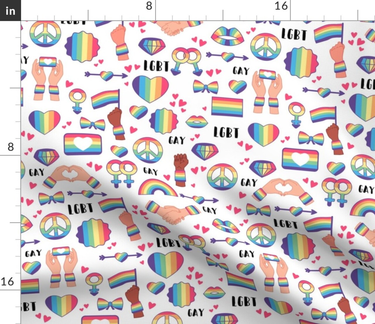 Pride Rainbow Queer Gay Equality Activism Love Social Justice Lgbtqia Hearts Flag Peace Bow Hangs Colorful Month Custom Printed Fabric by Spoonflower Various Fabrics by the Yard or Fat Quarter